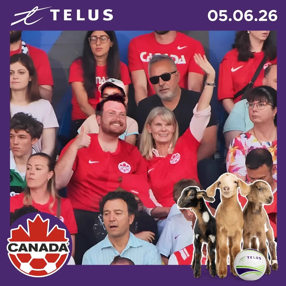 TELUS Fan Cam photo of Canada Soccer supporters waving to the camera at Stade Saputo